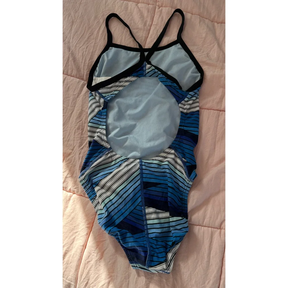 Nike Swimsuit Womens Size S Blue Striped Athletic Racerback Training One Piece